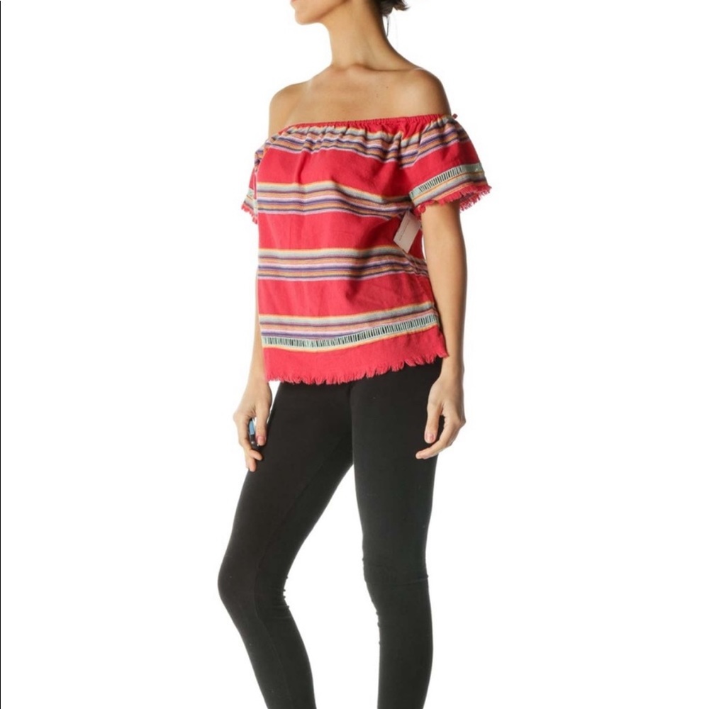 Anthro Red boho off the shoulder peasant top DRA Los Angeles
